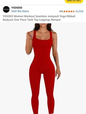 Amazon Red Ribbed Seamless Jumpsuit NWOT Size M